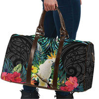 Sulphur-crested Cockatoo New Zealand Travel Bag Paua Shell Aotearoa Maori Tropical Flowers - Polynesian Pride