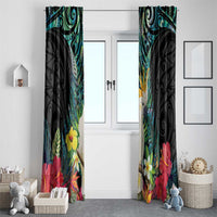 Sulphur-crested Cockatoo New Zealand Window Curtain Paua Shell Aotearoa Maori Tropical Flowers - Polynesian Pride