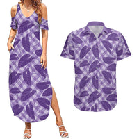 Purple Hawaii Kalo Palaka Motifs Couples Matching Summer Maxi Dress and Hawaiian Shirt Hawaiian Taro Leaves Elegant Vibes LT14 Purple - Polynesian Pride