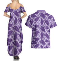 Purple Hawaii Kalo Palaka Motifs Couples Matching Summer Maxi Dress and Hawaiian Shirt Hawaiian Taro Leaves Elegant Vibes LT14 - Polynesian Pride