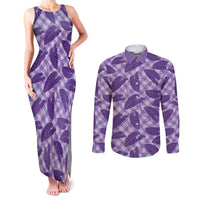 Purple Hawaii Kalo Palaka Motifs Couples Matching Tank Maxi Dress and Long Sleeve Button Shirt Hawaiian Taro Leaves Elegant Vibes LT14 Purple - Polynesian Pride