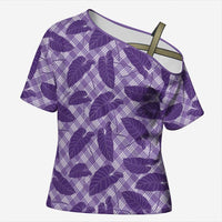 Purple Hawaii Kalo Palaka Motifs Cross Shoulder Shirt Hawaiian Taro Leaves Elegant Vibes LT14 Female Purple - Polynesian Pride