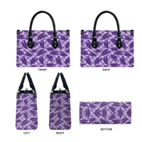 Purple Hawaii Kalo Palaka Motifs Leather Bag Hawaiian Taro Leaves Elegant Vibes - Polynesian Pride