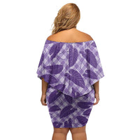 Purple Hawaii Kalo Palaka Motifs Off Shoulder Short Dress Hawaiian Taro Leaves Elegant Vibes LT14 - Polynesian Pride