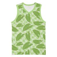 Green Hawaii Kalo Palaka Motifs Basketball Jersey Hawaiian Taro Leaves Elegant Vibes LT14 Unisex Green - Polynesian Pride