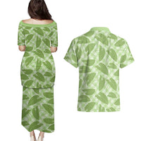 Green Hawaii Kalo Palaka Motifs Couples Matching Puletasi and Hawaiian Shirt Hawaiian Taro Leaves Elegant Vibes LT14 - Polynesian Pride