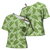 Green Hawaii Kalo Palaka Motifs Cross Shoulder Shirt Hawaiian Taro Leaves Elegant Vibes - Polynesian Pride