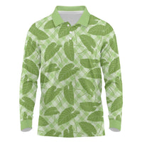Green Hawaii Kalo Palaka Motifs Long Sleeve Polo Shirt Hawaiian Taro Leaves Elegant Vibes LT14 Green - Polynesian Pride