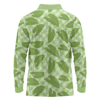 Green Hawaii Kalo Palaka Motifs Long Sleeve Polo Shirt Hawaiian Taro Leaves Elegant Vibes LT14 - Polynesian Pride