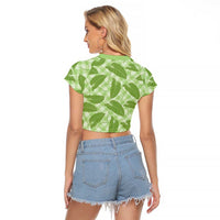 Green Hawaii Kalo Palaka Motifs Raglan Cropped T Shirt Hawaiian Taro Leaves Elegant Vibes LT14 - Polynesian Pride
