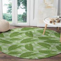 Green Hawaii Kalo Palaka Motifs Round Carpet Hawaiian Taro Leaves Elegant Vibes - Polynesian Pride