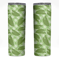 Green Hawaii Kalo Palaka Motifs Skinny Tumbler Hawaiian Taro Leaves Elegant Vibes LT14 Green - Polynesian Pride