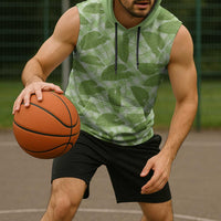 Green Hawaii Kalo Palaka Motifs Sleeveless Hoodie Hawaiian Taro Leaves Elegant Vibes LT14 - Polynesian Pride