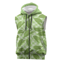 Green Hawaii Kalo Palaka Motifs Sleeveless Zip Hoodie Hawaiian Taro Leaves Elegant Vibes LT14 Green - Polynesian Pride