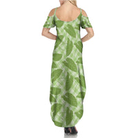 Green Hawaii Kalo Palaka Motifs Summer Maxi Dress Hawaiian Taro Leaves Elegant Vibes - Polynesian Pride