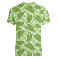 Green Hawaii Kalo Palaka Motifs Women V-Neck T-Shirt Hawaiian Taro Leaves Elegant Vibes LT14 - Polynesian Pride
