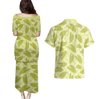 Lime Green Hawaii Kalo Palaka Motifs Couples Matching Puletasi and Hawaiian Shirt Hawaiian Taro Leaves Elegant Vibes LT14 - Polynesian Pride