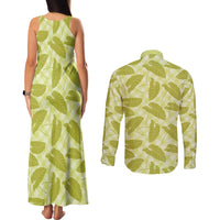 Lime Green Hawaii Kalo Palaka Motifs Couples Matching Tank Maxi Dress and Long Sleeve Button Shirt Hawaiian Taro Leaves Elegant Vibes LT14 - Polynesian Pride
