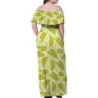 Lime Green Hawaii Kalo Palaka Motifs Family Matching Off Shoulder Maxi Dress and Hawaiian Shirt Hawaiian Taro Leaves Elegant Vibes LT14 - Polynesian Pride