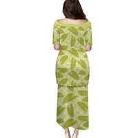 Lime Green Hawaii Kalo Palaka Motifs Family Matching Puletasi and Hawaiian Shirt Hawaiian Taro Leaves Elegant Vibes LT14 - Polynesian Pride
