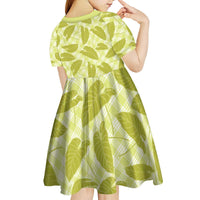 Lime Green Hawaii Kalo Palaka Motifs Kid Short Sleeve Dress Hawaiian Taro Leaves Elegant Vibes LT14 - Polynesian Pride