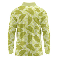 Lime Green Hawaii Kalo Palaka Motifs Long Sleeve Polo Shirt Hawaiian Taro Leaves Elegant Vibes LT14 - Polynesian Pride