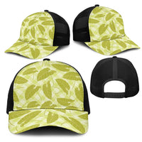Lime Green Hawaii Kalo Palaka Motifs Mesh Trucker Cap Hawaiian Taro Leaves Elegant Vibes