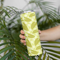 Lime Green Hawaii Kalo Palaka Motifs Skinny Tumbler Hawaiian Taro Leaves Elegant Vibes LT14 - Polynesian Pride