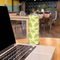 Lime Green Hawaii Kalo Palaka Motifs Skinny Tumbler Hawaiian Taro Leaves Elegant Vibes LT14 - Polynesian Pride