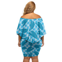 Blue Hawaii Kalo Palaka Motifs Family Matching Off Shoulder Short Dress and Hawaiian Shirt Hawaiian Taro Leaves Elegant Vibes LT14 - Polynesian Pride