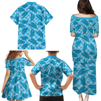 Blue Hawaii Kalo Palaka Motifs Family Matching Puletasi and Hawaiian Shirt Hawaiian Taro Leaves Elegant Vibes LT14 - Polynesian Pride
