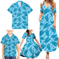 Blue Hawaii Kalo Palaka Motifs Family Matching Summer Maxi Dress and Hawaiian Shirt Hawaiian Taro Leaves Elegant Vibes LT14 - Polynesian Pride