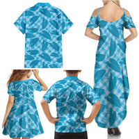 Blue Hawaii Kalo Palaka Motifs Family Matching Summer Maxi Dress and Hawaiian Shirt Hawaiian Taro Leaves Elegant Vibes LT14 - Polynesian Pride
