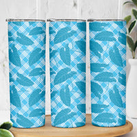 Blue Hawaii Kalo Palaka Motifs Skinny Tumbler Hawaiian Taro Leaves Elegant Vibes LT14 - Polynesian Pride