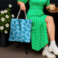 Blue Hawaii Kalo Palaka Motifs Tote Bag Hawaiian Taro Leaves Elegant Vibes - Polynesian Pride