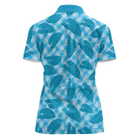 Blue Hawaii Kalo Palaka Motifs Women Polo Shirt Hawaiian Taro Leaves Elegant Vibes LT14 - Polynesian Pride