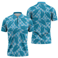 Blue Hawaii Kalo Palaka Motifs Zipper Polo Shirt Hawaiian Taro Leaves Elegant Vibes LT14 - Polynesian Pride
