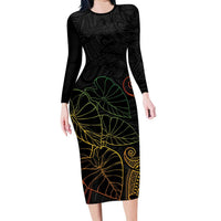 Aloha Hawaii Kalo Family Matching Long Sleeve Bodycon Dress and Hawaiian Shirt Reggae Taro Polynesian Pattern LT14 Mom's Dress Black - Polynesian Pride