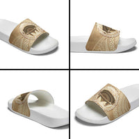 Tonga Skink Kava Bowl Slide Sandals Vintage Tongan Ngatu Pattern