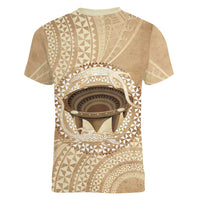 Tonga Skink Kava Bowl Women V-Neck T-Shirt Vintage Tongan Ngatu Pattern