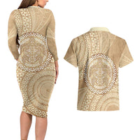 Tonga Ngatu Turtle Couples Matching Long Sleeve Bodycon Dress and Hawaiian Shirt Vintage Tongan Tapa Cloth LT14 - Polynesian Pride
