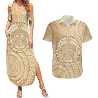 Tonga Ngatu Turtle Couples Matching Summer Maxi Dress and Hawaiian Shirt Vintage Tongan Tapa Cloth