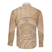 Tonga Ngatu Turtle Long Sleeve Button Shirt Vintage Tongan Tapa Cloth
