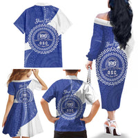 Queen Salote College 100th Anniversary Personalized Family Matching Off The Shoulder Long Sleeve Dress and Hawaiian Shirt Est 1926 Kolisi Fefine Tongan Ngatu Pattern LT14 - Polynesian Pride
