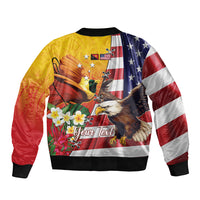 Personalised United States And Papua New Guinea Bomber Jacket USA Eagle With PNG Bird Of Paradise