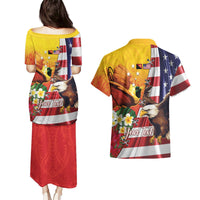 Personalised United States And Papua New Guinea Couples Matching Puletasi and Hawaiian Shirt USA Eagle With PNG Bird Of Paradise LT14 - Polynesian Pride
