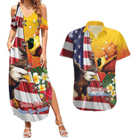 Personalised United States And Papua New Guinea Couples Matching Summer Maxi Dress and Hawaiian Shirt USA Eagle With PNG Bird Of Paradise LT14 Red - Polynesian Pride