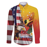 Personalised United States And Papua New Guinea Family Matching Off Shoulder Maxi Dress and Hawaiian Shirt USA Eagle With PNG Bird Of Paradise LT14 Dad's Shirt - Long Sleeve Red - Polynesian Pride