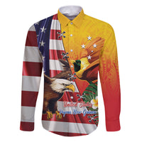 Personalised United States And Papua New Guinea Family Matching Puletasi and Hawaiian Shirt USA Eagle With PNG Bird Of Paradise LT14 Dad's Shirt - Long Sleeve Red - Polynesian Pride
