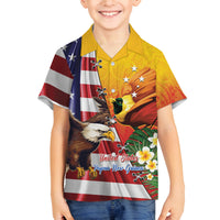 Personalised United States And Papua New Guinea Family Matching Puletasi and Hawaiian Shirt USA Eagle With PNG Bird Of Paradise LT14 Son's Shirt Red - Polynesian Pride